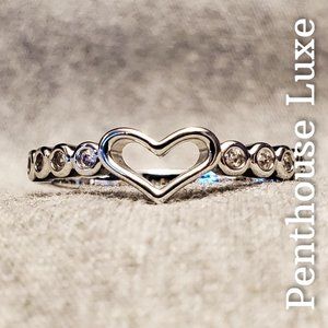 💗 White Sapphire Heart 925 Sterling Silver Band